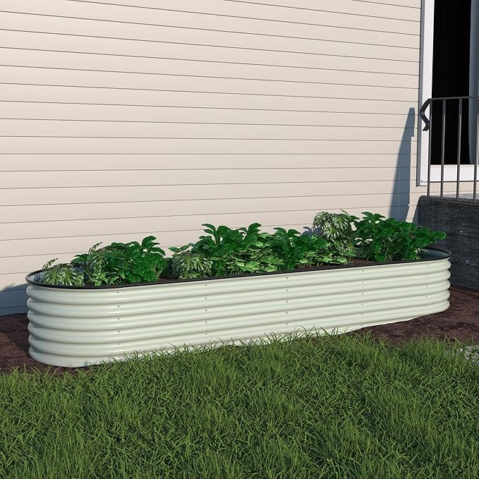 VEIKOU Raised Garden Bed 17 H 8ft X 2ft Metal Galvanized Raised Garden Bed for Plants Modular Raised Planter Box for Herbs Flowers 9 in 1 Raised Garden Bed Kit Beige