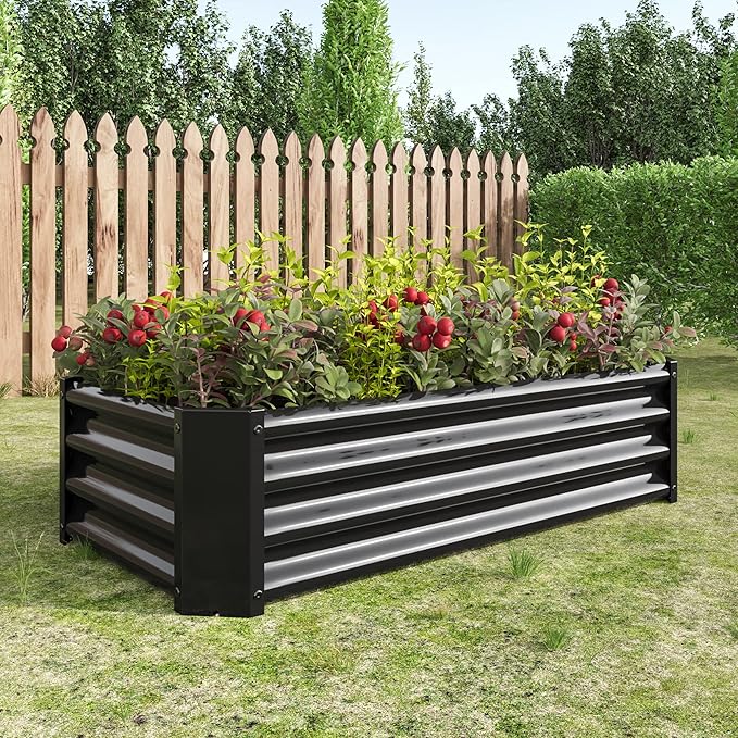 Metal Raised Garden Bed Rectangle Raised Planter 4×2×1ft for Flowers Plants Vegetables Herb Black