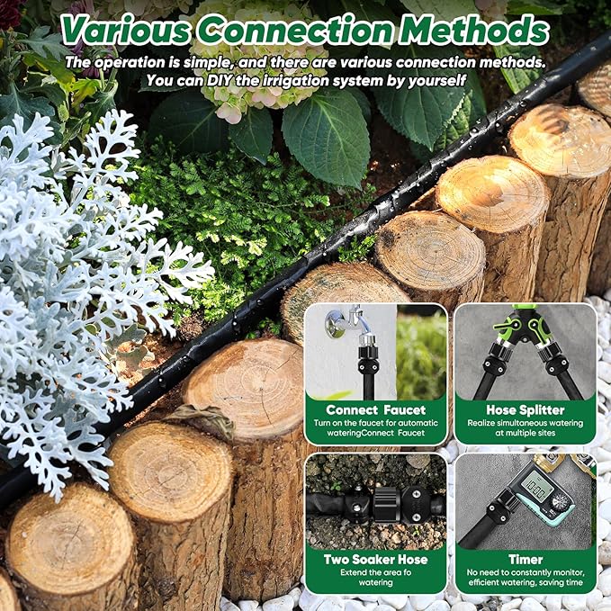 Soaker Hose 50 ft Garden Hose With Drip Irrigation System 1/2 Linkable Consistent Drip Irrigation Hoses Leakproof Design Water Hose Save 80% of Water for Garden Farm Orchard Plantation