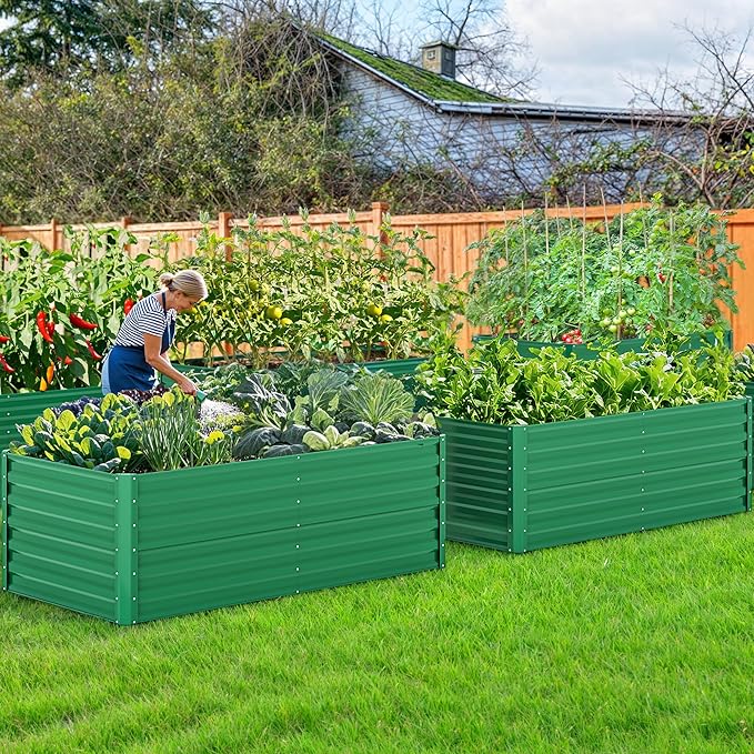 YITAHOME 6x3x2ft Outdoor Raised Garden Bed Kit Large Metal Patio Planter Box with Gloves Support Rod for Plants Vegetables Flowers Green