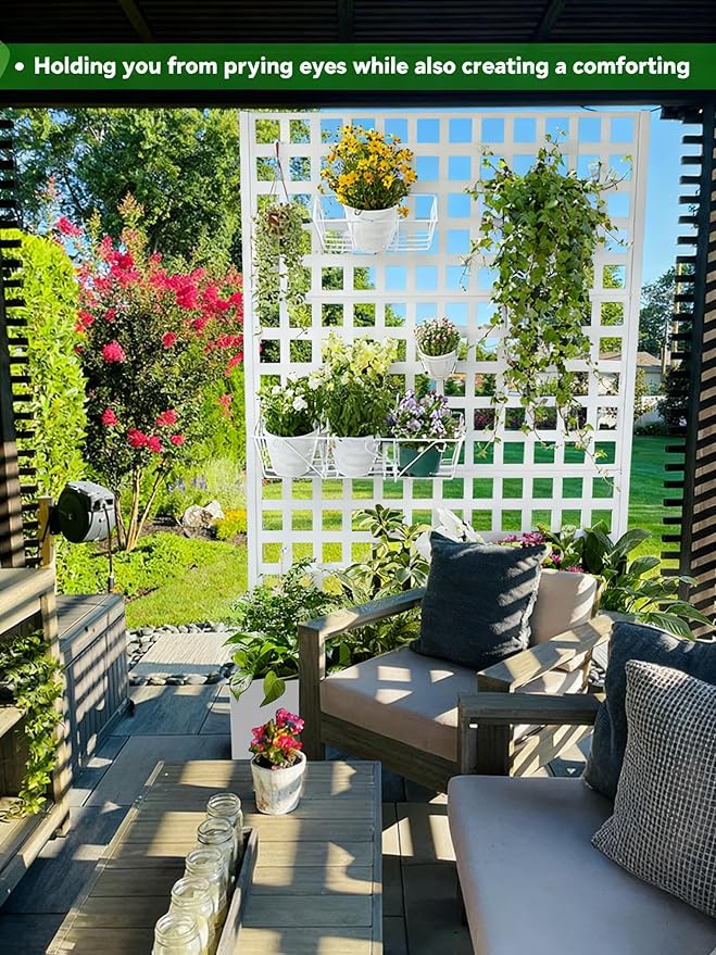 Metal Planter Box with Trellis 71x47x16 Raised Garden Bed Outdoor with Privacy Screen &amp Lattice Trellis &amp Lockable Casters Vertical Garden Box with Drainage Hole for Climbing Plants Vege