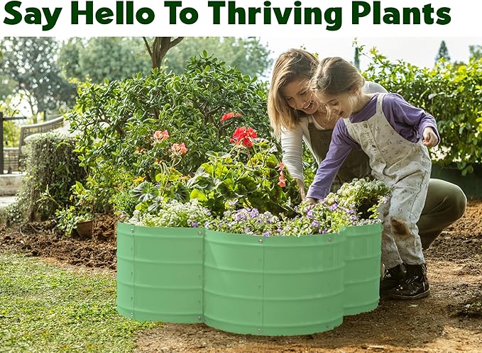 Plant &amp Plot Galvanized Raised Garden Beds Outdoor // 3×3×1 ft Planter Raised Beds for Gardening Vegetables Flowers // Large Metal Garden Box (Light Green) // Patented Tool-Free Design