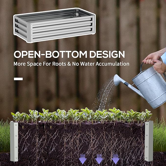 Outsunny Galvanized Raised Garden Bed 4' x 2' x 1' Metal Planter Box for Growing Vegetables Flowers Herbs Succulents Silver