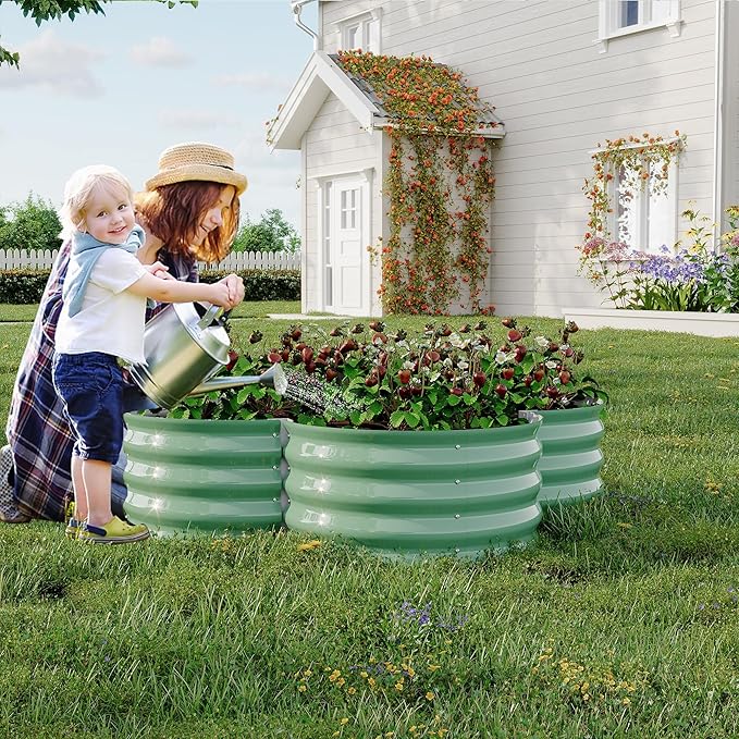 Garvee 2 Pack Galvanized Raised Garden Bed Outdoor Planter Box with Open Base for Herbs Veggies &amp Flowers. Rust-Resistant Raised Garden Beds Ground-Connected Design for Deep Root Growth
