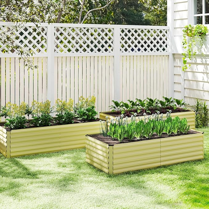 8x4x2 ft Raised Garden Bed Large Metal Planter Raised Beds Planters for Outdoor Plants for Vegetables Flowers Herbs Fruits and Succulents.Yellow