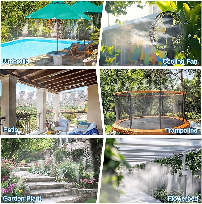 Mornajina Automatic Drip Irrigation Kits Garden Irrigation System Includes 50FT 5/16 inch Irrigation Tubing Hose &amp 15Pcs 360° Bending Dropper Atomizing Mist Nozzles Tee for Garden Watering System