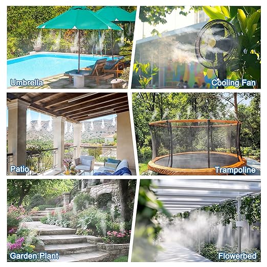 360° Adjustable Drip Irrigation System Garden Watering 5/16 Automatic Atomizing Sprinkler System with Hose Tubing Flexible Copper Nozzles Quick Connector Greenhouse Raisedbed Lawn (65ft + 20 Nozzles)