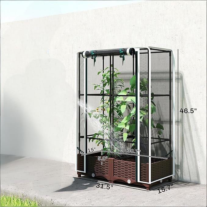 Modular Crop Cage &amp Raised Bed Combo Quick-Assemble Gardening System for Patio or Yard - Removable Cover Adjustable Height Plant Cage for Seasonal Use on a Versatile Garden Box (White)