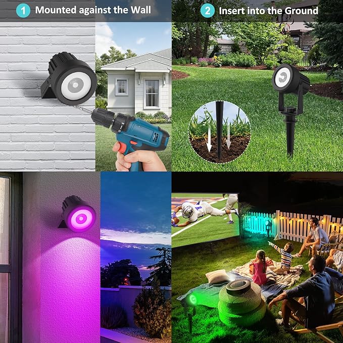 T-SUNUS Halloween Color Changing Solar Landscape Spotlights 7Pack IP65 Waterproof Garden Lights 9.8ft Cable Outdoor RGB Spot Light with Separated Panel for Christmas Yard Driveway Walkway Pool Patio