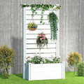 Casaphoria Raised Garden Bed with Trellis 73x37x18 Planter Box with Open Bottom for Gardening Vegetables &amp Vines and Climbing Plants White