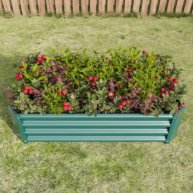 4×2×1ft Metal Raised Garden Bed Rectangle Raised Planter for Flowers Plants Vegetables Herb Veezyo Green