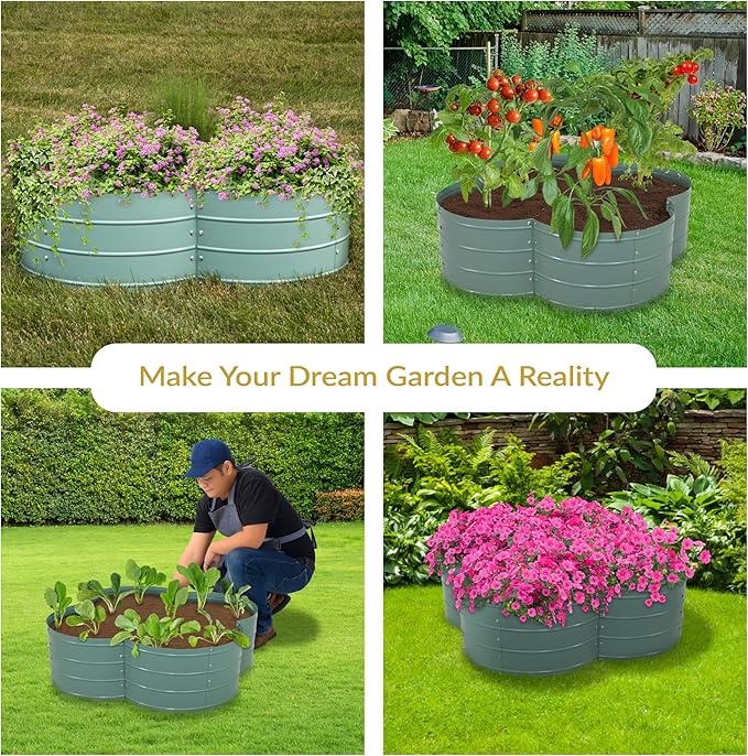 Sunnydaze Galvanized Raised Garden Bed - Metal Raised Bed for Gardening - Outdoor Planter Box for Flowers Plants and Vegetables - Green - 12” H Clover