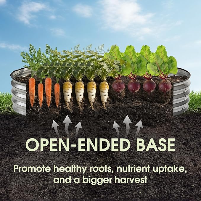 NEWBULIG Heavy-Duty Galvanized Oval Raised Garden Bed for Outdoor Metal Planter Box with Open Base Easy Assembly with Safe Edges for Vegetables/Flowers/Herbs