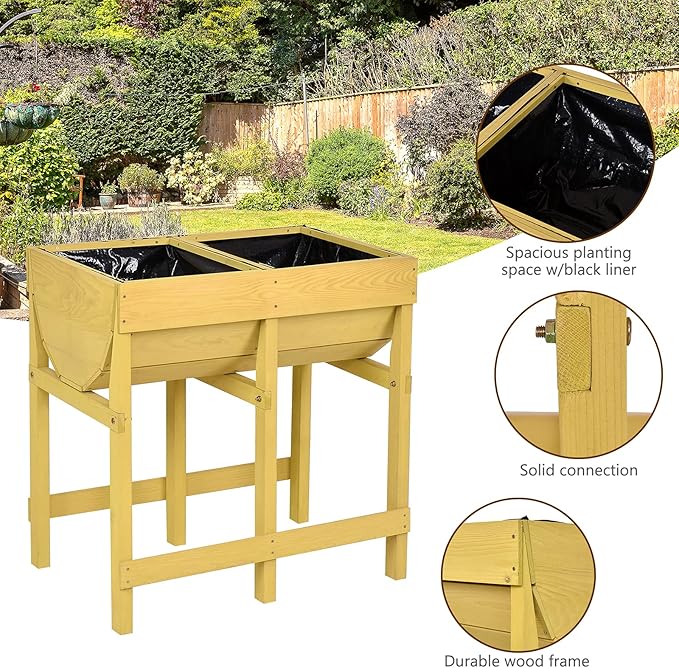 Giantex Raised Garden Bed Elevated Wood Planter Stand Garden Grow Box Kit W/Legs for Vegetable Flower Herb - Outdoor Planter W/Shelf for Garden Patio Backyard - Natural