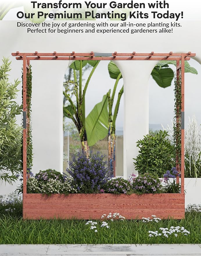 GarveeLife Raised Garden Bed with Trellis 72 in Wood Planter Box with Side Trellis Hanging Roof and 4 Drainage Holes Freestanding Elevated Garden Bed for Climbing Plants Vines Flowers