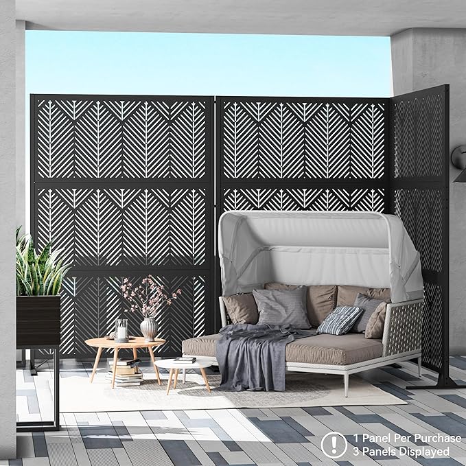Modern Shade 4x6 FT Metal Privacy Screen with Artistic Modular Designs Decorative Patio Privacy Fence &amp Garden Divider Freestanding Outdoor Metal Fence Panel Weather-Resistant (Geo Forest)