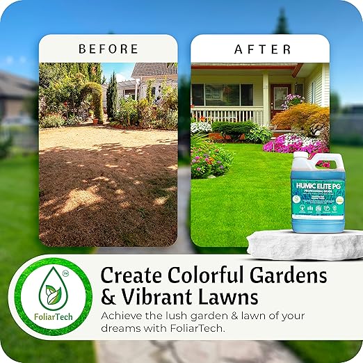 Humic Acid Organic Lawn Fertilizer - Fulvic Humic Mineral Blend for Trees Shrubs Ornamentals Vegetables &amp Crops - Enhancer &amp Garden Soil Conditioner by FoliarTech 34 OZ