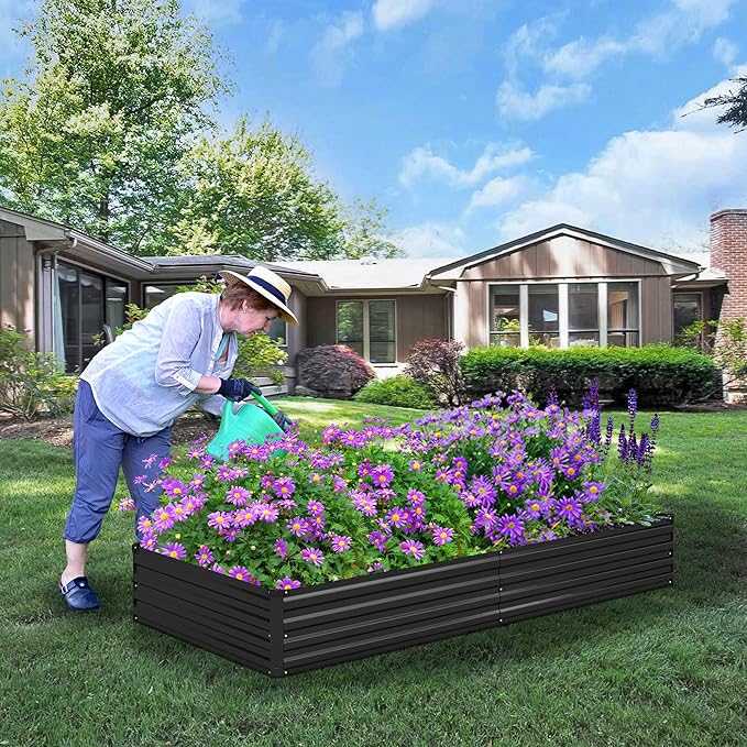 12x4x1ft(2 Pack) Galvanized Raised Garden BedOutdoor Planter Box Metal Patio Kit Planting Bed for Vegetables Flowers HerbBlack
