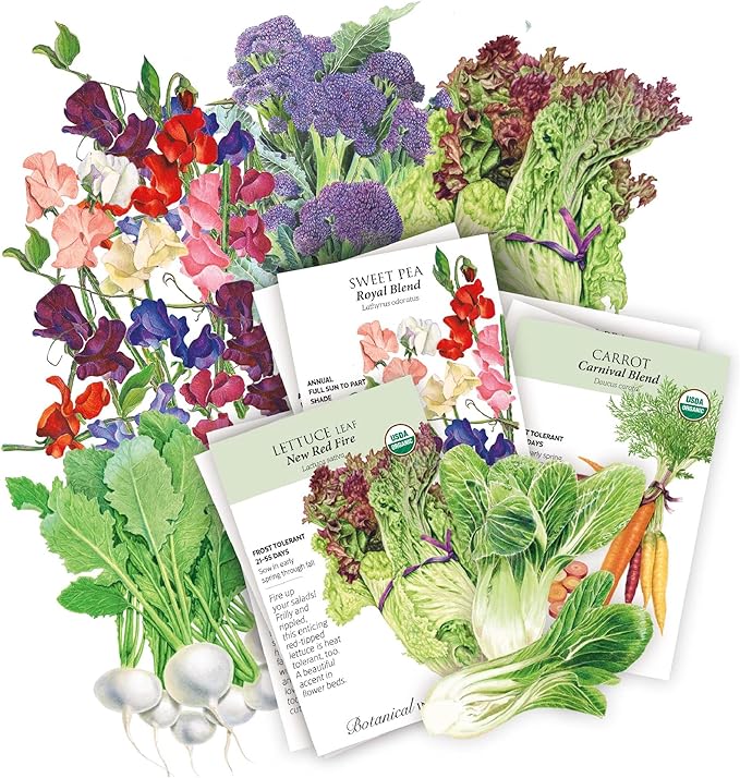 Botanical Interests: Cool Season Garden Seed Bundle - 8 Individual Seed Packets: Non-GMO Frost-Tolerant Vegetable &amp Flower Seeds: Grow Leafy Greens &amp Hardy Crops