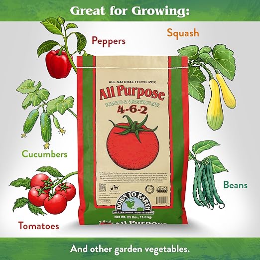 Down To Earth All Natural Fertilizers Organic All Purpose Tomato &amp Vegetable Mix - Plant Food for Tomatoes Peppers Herbs and Flowers 4-6-2 40 lb