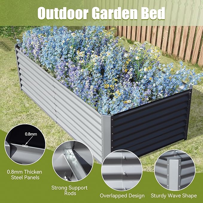 8x4x2 ft Galvanized Raised Garden Bed Outdoor Planter GBoxes Large Metal Planter Box for Gardening Vegetables Fruits FlowersSilver