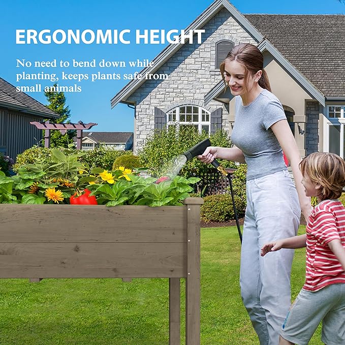 72x23x30in Raised Garden Bed with Legs Outdoor Elevated Wood Planted Box with Divider Panel &amp Drainage Hole for Vegetable Flower Backyard and Patio Brown