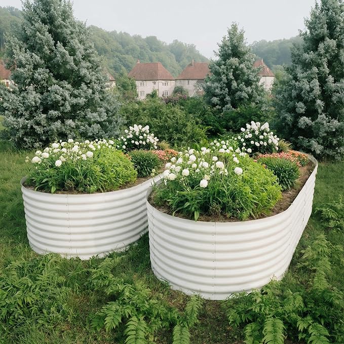IDEALHOUSE 2 Pcs Galvanized Raised Garden Bed Outdoor 8x4x2Ft Oval Planter Garden BoxesLarge Metal Vegetable Plant Container Kit for Gardening VegetablesFruitsFlowers(Green)