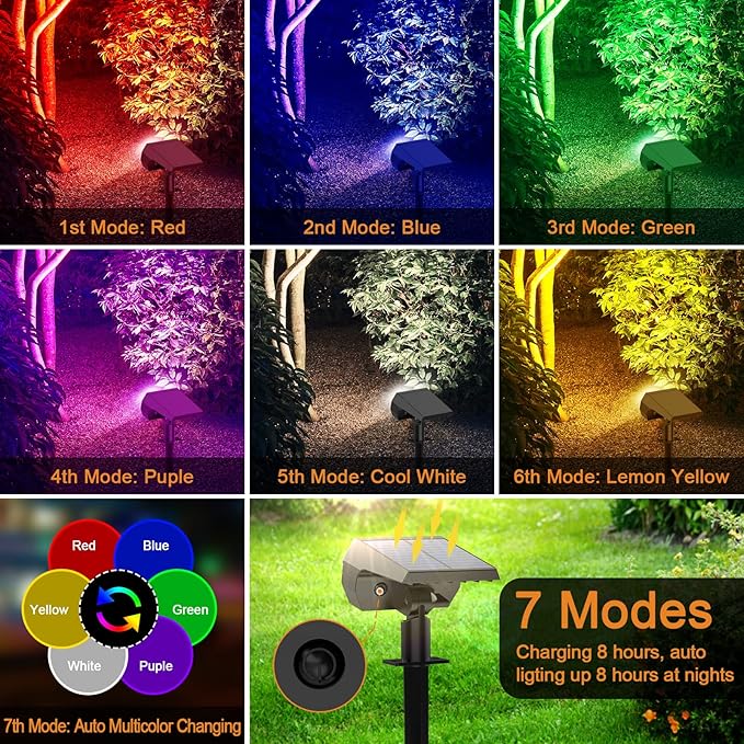 Solar Spot Lights Outdoor Color Changing[7 Modes/4 Pack] Christmas IP65 Waterproof Landscape Spotlights Dusk to Dawn Solar Powered Security Light for Patio Gate Walkway Pool Garden Yard Driveway