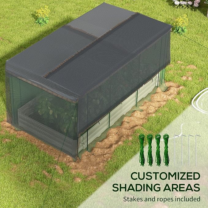 Outsunny 7.3 x 3.4 x 1 ft Galvanized Raised Garden Bed with Crop Cage Plant Protection Net and Shade Cloth Roof Metal Planter Box with Cover for Vegetables Flowers Herbs Beige