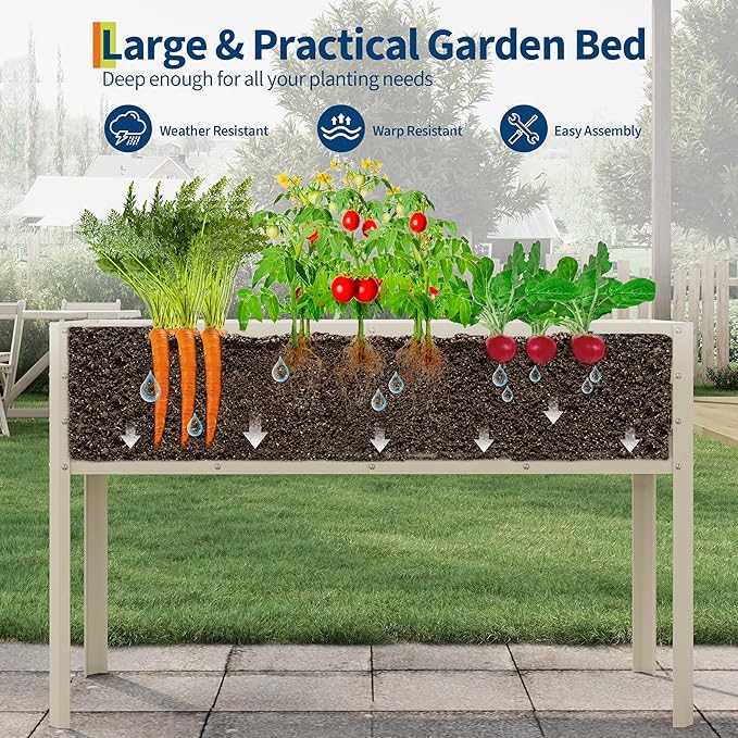Galvanized Raised Garden Bed with Legs 50×17×32 in Large Elevated Planter Box for Outdoor Plants Sturdy Metal Raised Garden Beds for Vegetables Flowers &amp Herbs Backyard Patio Beige