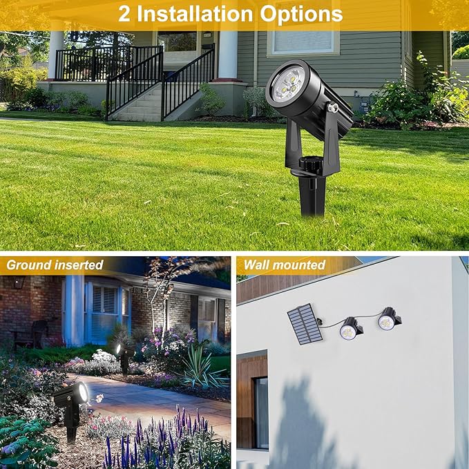 Solar Spot Lights Outdoor Solar Landscape Spotlights IP65 Waterproof 9.8ft CableAuto On/Off Outdoor Wall Lights for Garden Yard Driveway Porch Walkway Pool (6000K White+Green)
