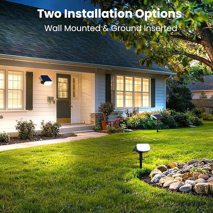 Solar Lights Outdoor Waterproof IP65 Super Bright LED 6500K 2 Lighting Modes Solar Powered Yard Garden Solar Spot Lights for Outside Landscape Auto On/Off -4 Pack