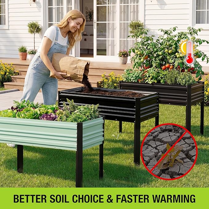 WORKPRO 48x24x32in Outdoor Galvanized Raised Garden Bed with Legs 600LB Elevated Planter Box for Vegetable Flowers Herbs Black