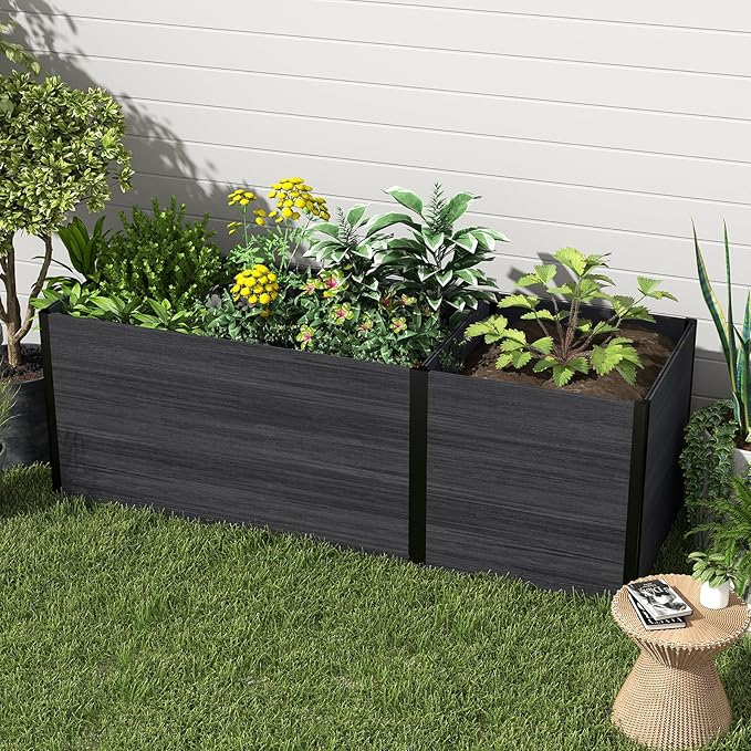mondaria Modular Raised Garden Bed 4.8x2.6x2.5Ft Outdoor Rot-Resistant Planter Box Wood Plastic Composite DIY Combination Flower Bed Kit for Vegetables Herb (Black)