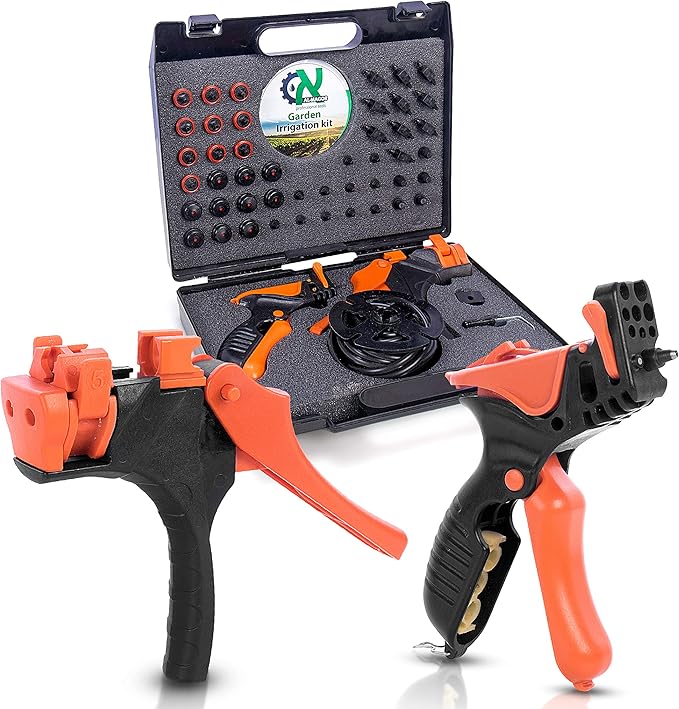 Al-Magor Garden Irrigation Kit: Complete Set for Installing Inserting Sprinklers Drippers in PE Tube Pipes with Tools Plugs Connectors and Case