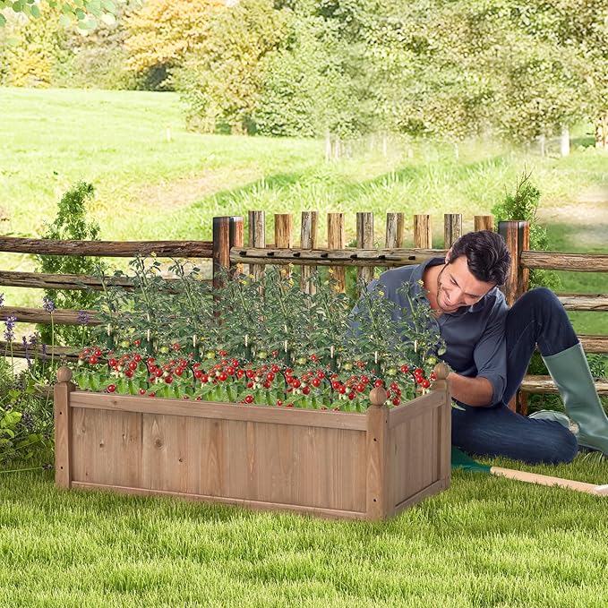 Giantex Wood Raised Garden Bed 46x24x16 Rectangular Planter Box w/Drainage Holes for Growing Vegetables Flowers Herbs Fruits Easy Assembly Outdoor Planting Bed for Backyard Garden Lawn