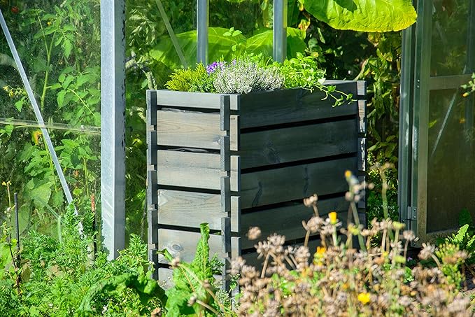 Raised Bed with Plug-in System Planter with Plant Film 79 x 37 x 79 cm Pine Wood Charcoal