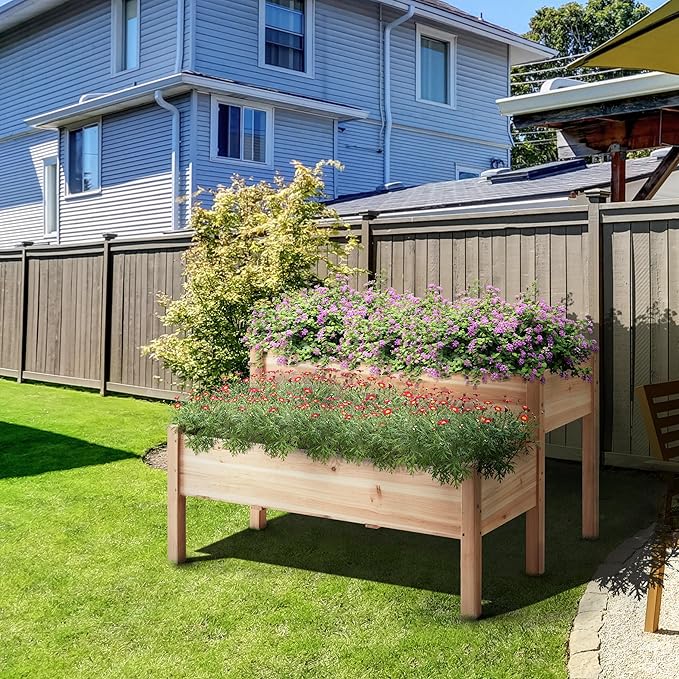 Topeakmart 2-Tier Elevated Stand Raised Bed Planting Planter Bed Box for Flower Vegetable Gardening Outdoor Wood