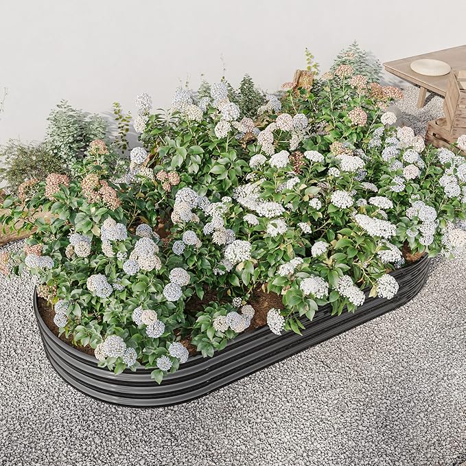 Large Oval Metal Raised Garden Bed - Outdoor Planter for Plants Vegetables &amp Flowers Black