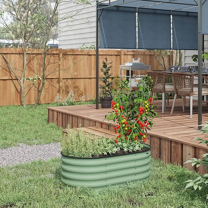 3.5' x 2' x 1.4' Galvanized Raised Garden Bed Kit Outdoor Metal Elevated Planter Box with Safety Edging Easy DIY Stock Tank for Growing Flowers Herbs Vegetables Green