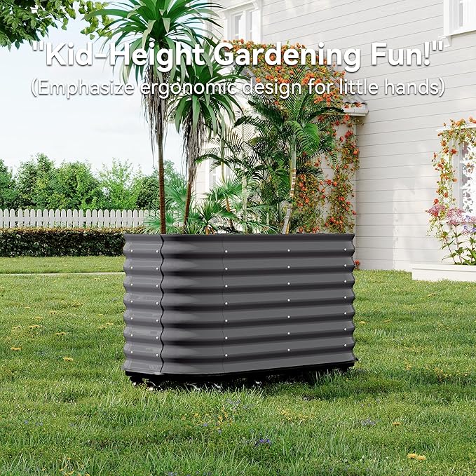 CABIHOME Galvanized Raised Garden Bed with Wheels &amp Water Reservoir Portable Rolling Elevated Raised Garden Bed for Outdoor &amp Indoor Self-Watering Planter Box for Vegetables &amp Herbs Gra