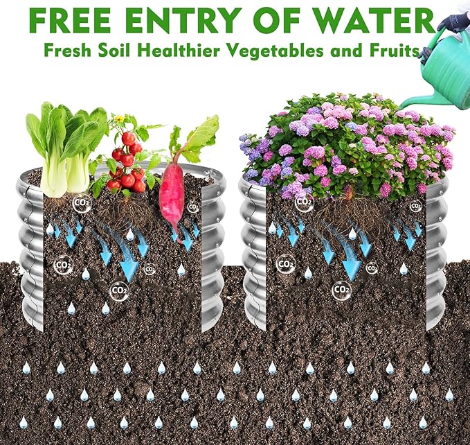 17 Tall Round Outdoor Garden Raised Garden Bed Kits-0.8MM Thick Metal Raised Planter Bed/Ground Planter Box for Variety of FlowersHerbsVegetablesTrees (Silver 24 Dia X 16.5 inches)