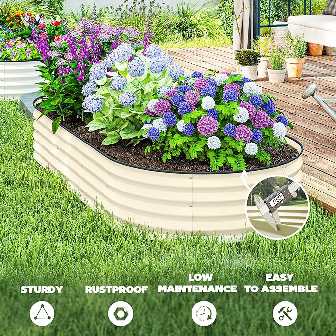 Outsunny 2PCS Galvanized Raised Garden Bed 7' x 3' x 1' Raised Beds for Gardening with Plant Support Stakes Rubber Strap Edging and Gloves Metal Planter Box for Vegetables Flowers Cream White