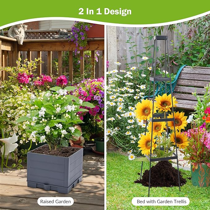 GENMOUS Raised Garden Bed with Tomato Planter Box Trellis 56'' Tomato Cages for Garden Tomato Planter Cage for Patio for Climbing Plants Vegetable Vine Flowers Outdoor &amp Indoor 2 Pack