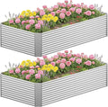 2 Pcs 8 x 4 FT x 1.5 FT Galvanized Steel Raised Garden Bed – Outdoor Planter Box for Root Vegetables Herbs &amp Flowers Large Metal Garden Beds for Backyards Terraces and Balconies