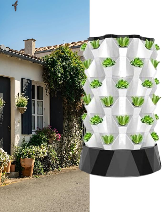 Hydroponics Growing SystemHydroponics Growing Sys for Indoor GardeningVertical Aeroponic Tower Garden to Grow Fruits VegetablesAero Gardening Sys &amp Hydroponic KitYellow-64holes