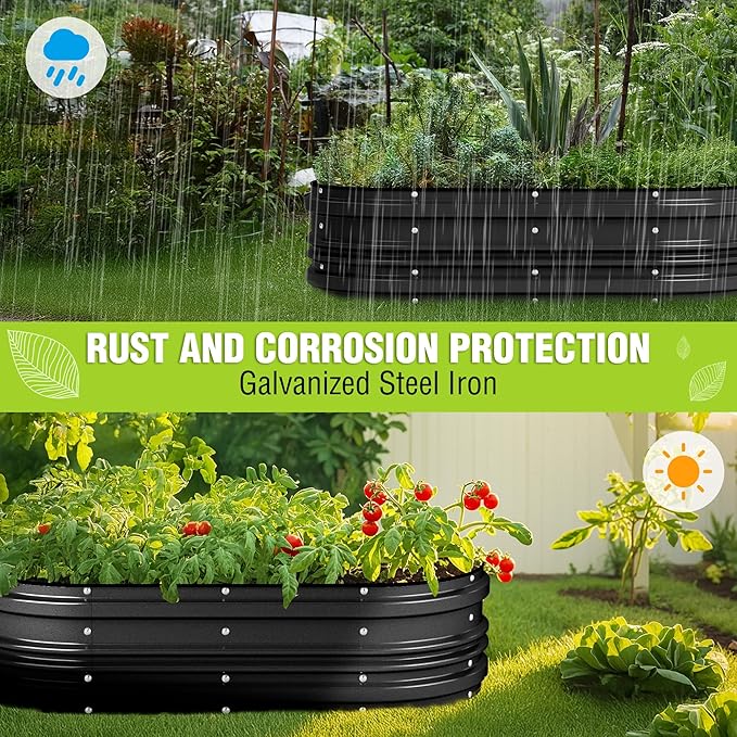 WORKPRO 2PK 4x2x1ft Outdoor Galvanized Raised Garden Bed Kit Rust &amp Corrosion Protection Easy Assembly Safe Edge Ideal for Vegetables &amp Flowers Black