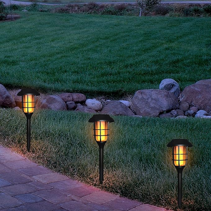 Alpine Corporation 17 Tall Outdoor Solar Powered Pathway LED Torch Light Stakes (Set of 6)