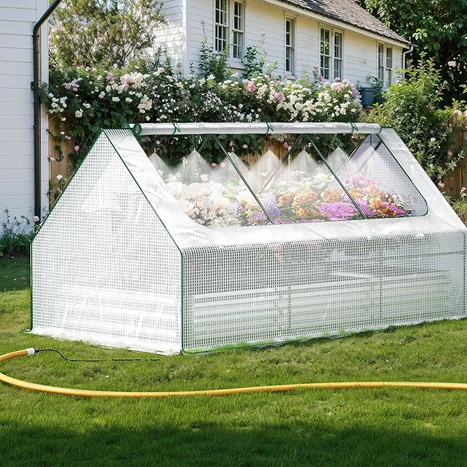 Raised Garden Bed with Self-Watering System 8x4x1 ft Elevated Planter Boxes Outdoor with PE Cover Galvanized Raised Beds for GardeningVegetablesFlowers Backyard Patio