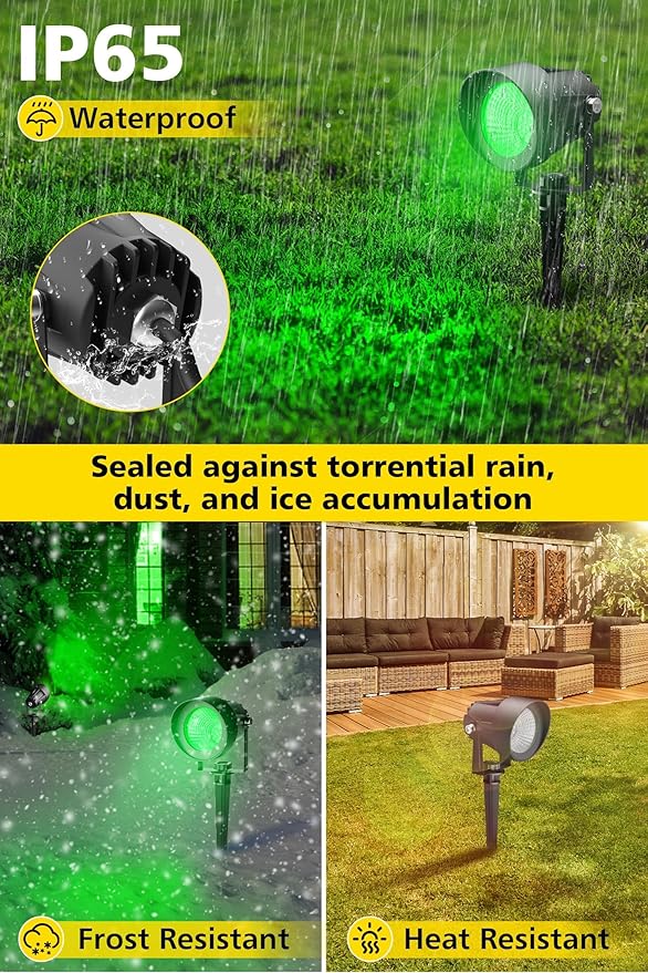 T-SUN Green Spotlight Outdoor Waterproof LED Landscape Lighting with US Plug Easy Install 270° Adjustable Outdoor Spot Lights for Garden Tree Yard Decor 2 Pack
